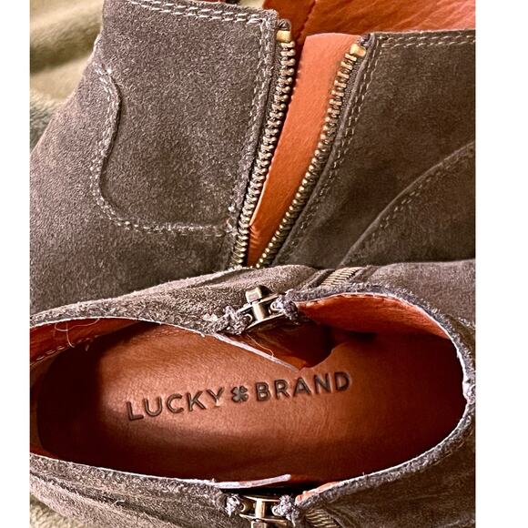 Lucky Brand 7.5 M booties Betwixt olive green suede with dual zippers 1.25” heel - Picture 6 of 6